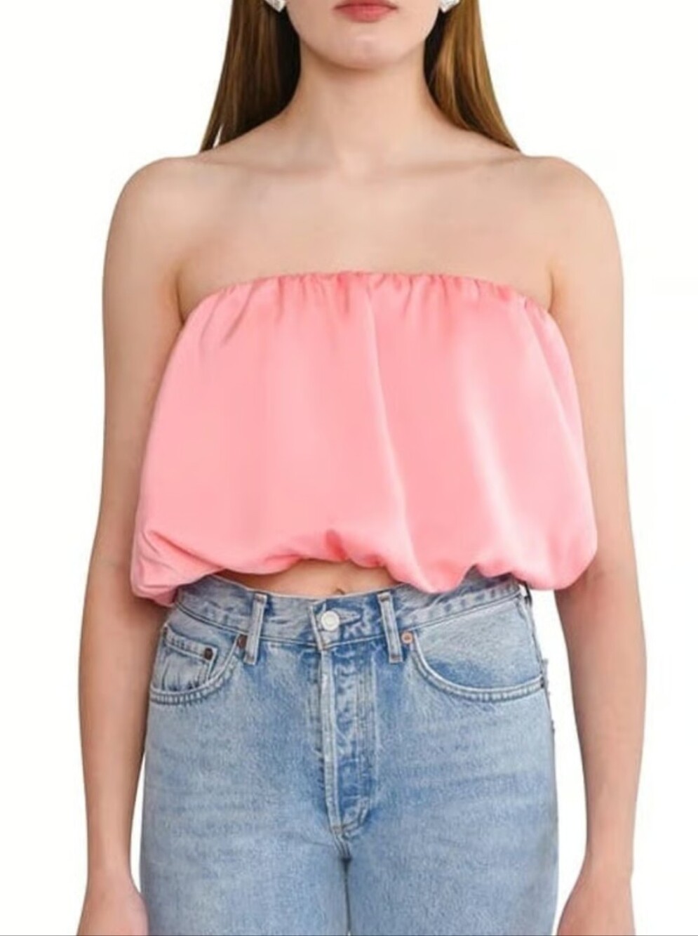 Wayf Sasha Strapless Bubble-Hem Tube Top